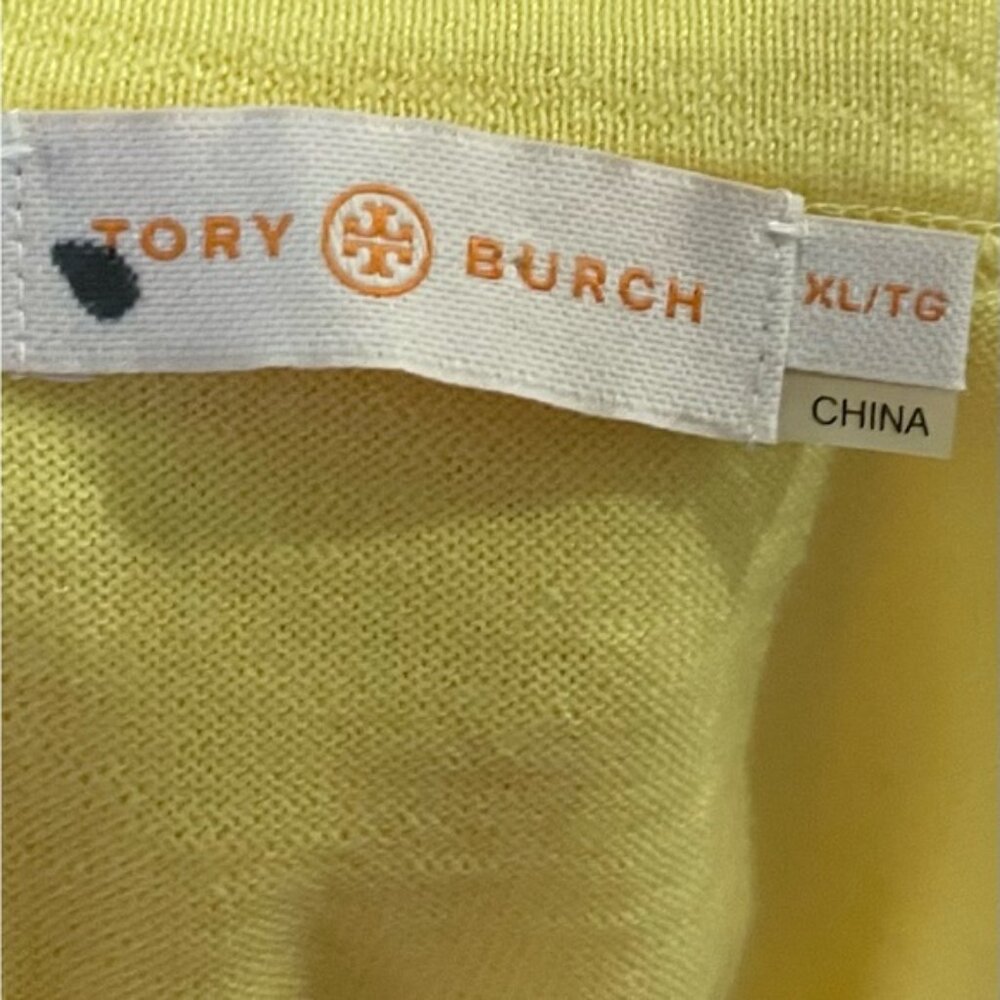 NEW NWOT TORY BURCH SIMONE LEMON CURD CLASSIC GOLD SIGNATURE BUTTON CARDIGAN XL - Picture 7 of 11